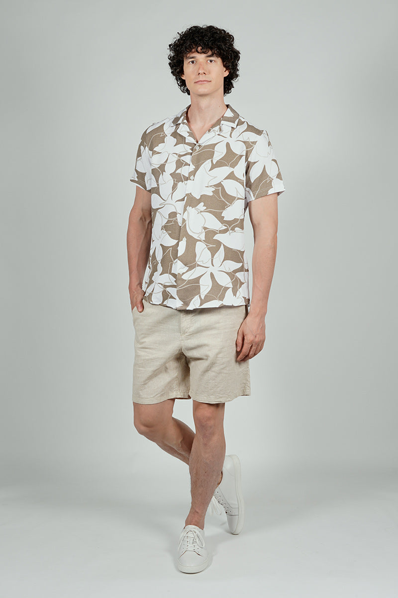 Kenneth Blake Floral Basic Button Up Casual Shirt - Taupe
