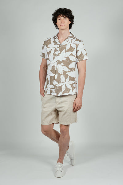 Kenneth Blake Floral Basic Button Up Casual Shirt - Taupe