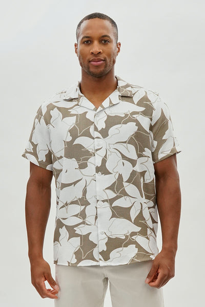 Kenneth Blake Floral Basic Button Up Casual Shirt - Taupe - Mens Casual Shirts - International Clothiers