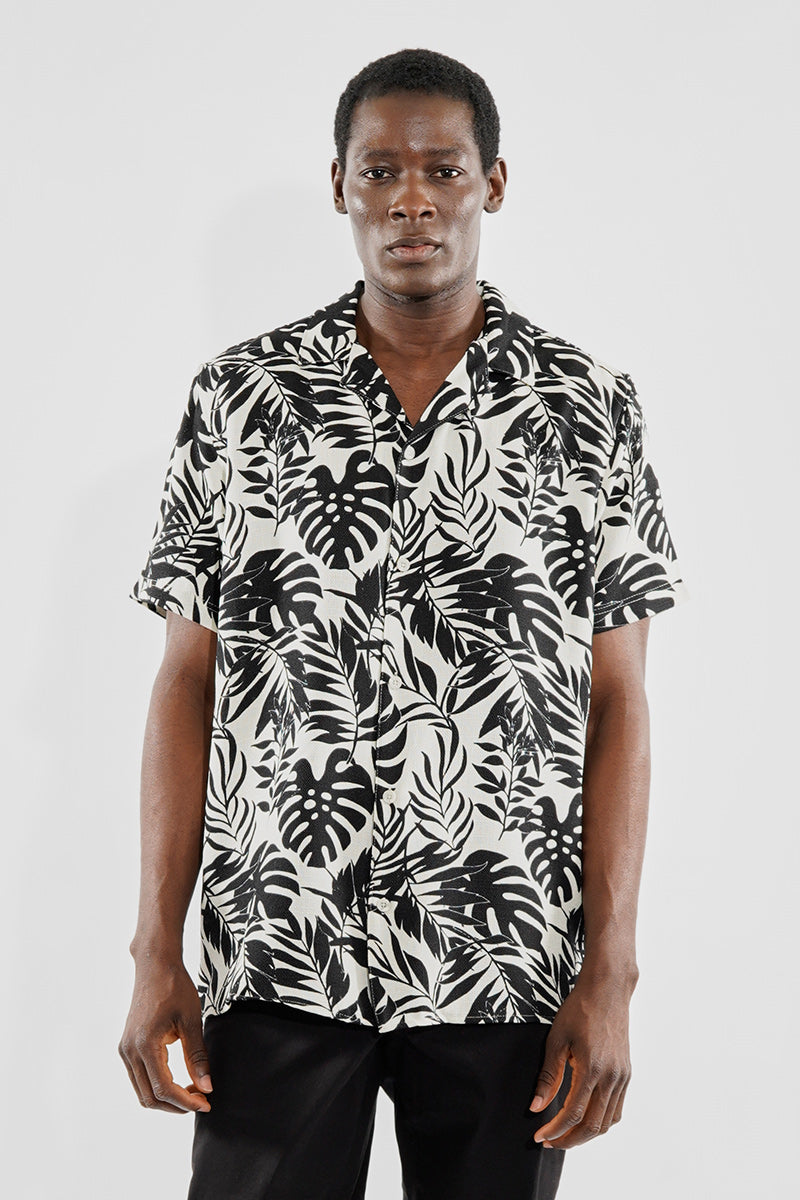 Kenneth Blake Leaf Print Basic Button Up Casual Shirt