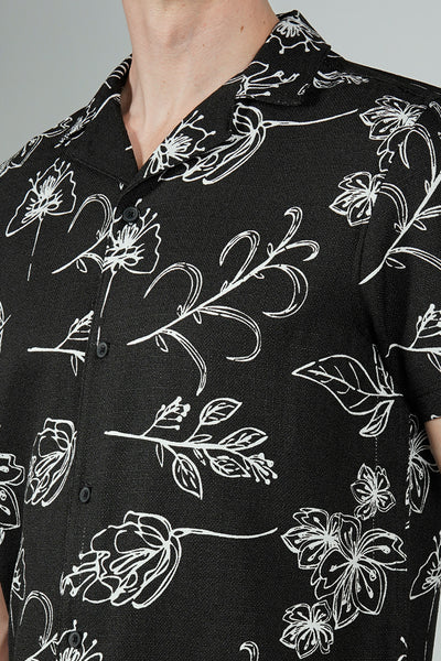 Kenneth Blake Floral Basic Button Up Casual Shirt - Black