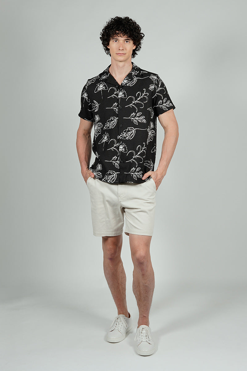 Kenneth Blake Floral Basic Button Up Casual Shirt - Black