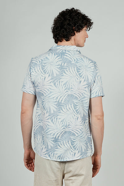 Kenneth Blake Leaf Print Basic Button Up Casual Shirt - Aqua