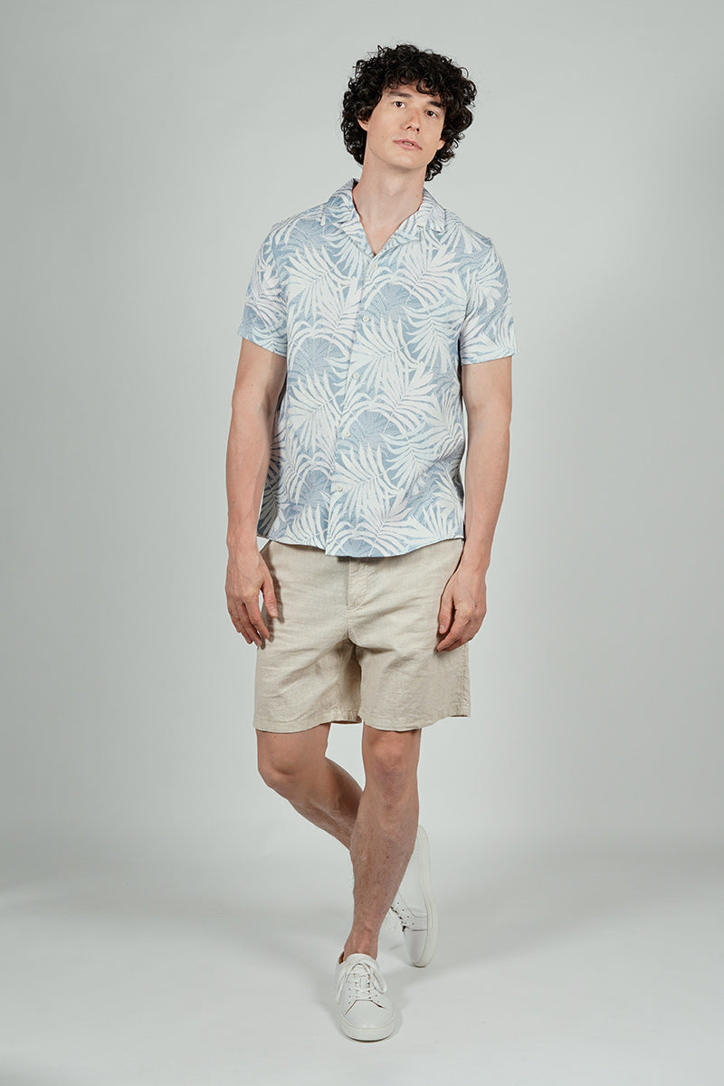 Kenneth Blake Leaf Print Basic Button Up Casual Shirt - Aqua
