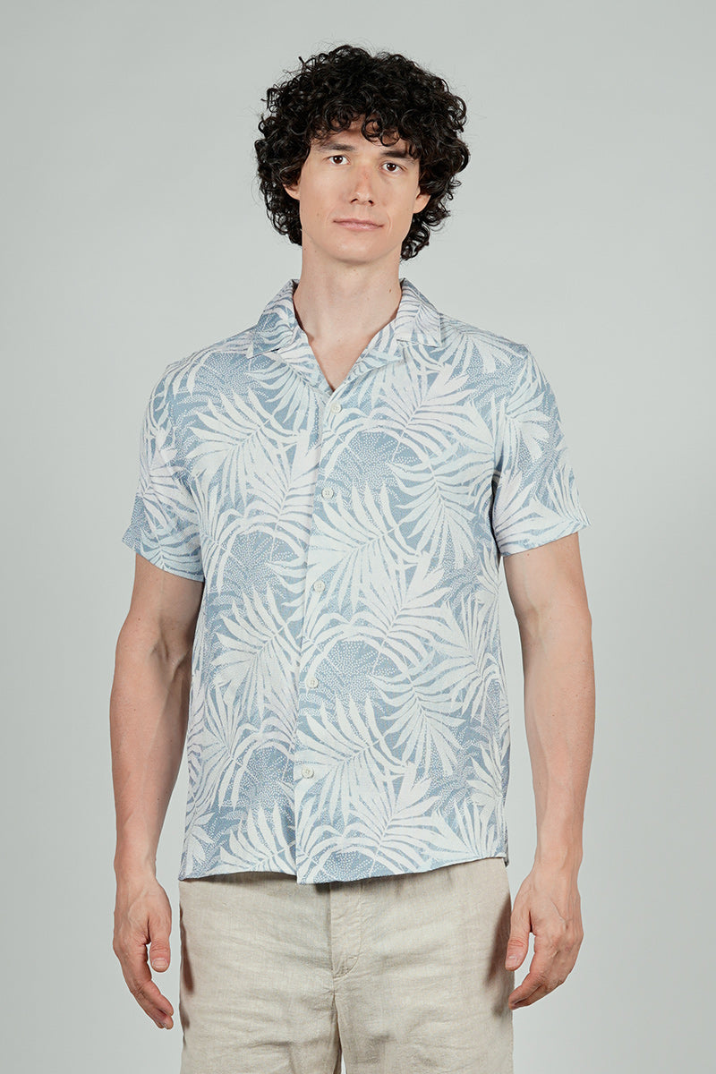 Kenneth Blake Leaf Print Basic Button Up Casual Shirt - Aqua