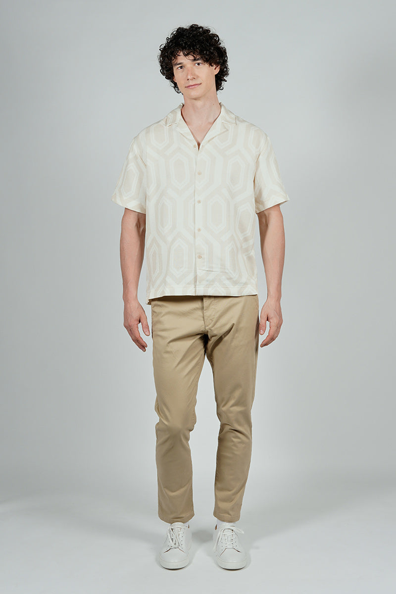 Malibu By Drill Geometric Pattern Button Up Casual Shirt - Cream