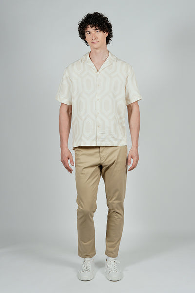 Malibu By Drill Geometric Pattern Button Up Casual Shirt - Cream