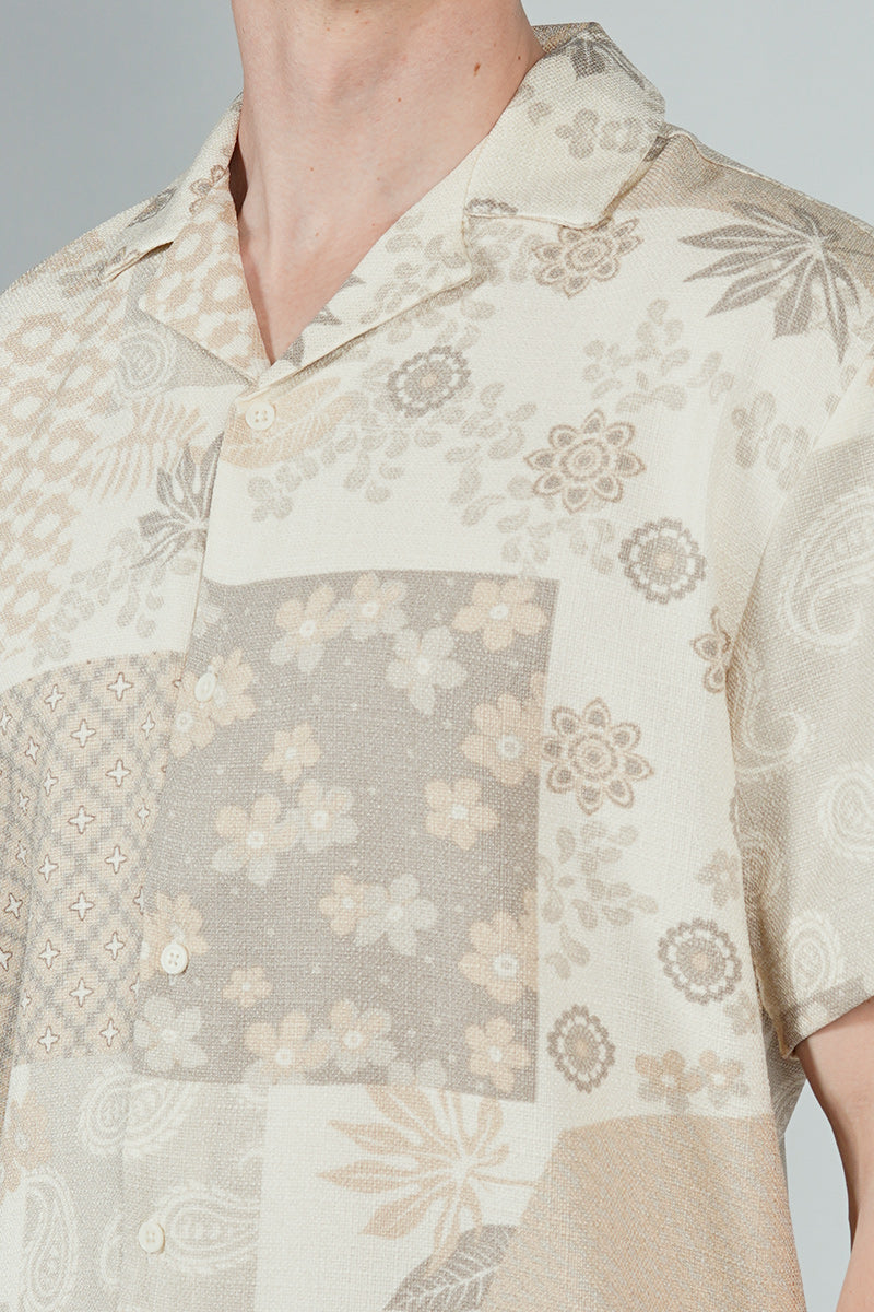 Malibu By Drill Patterned Button Up Casual Shirt - Cream