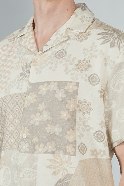 Malibu By Drill Patterned Button Up Casual Shirt - Cream