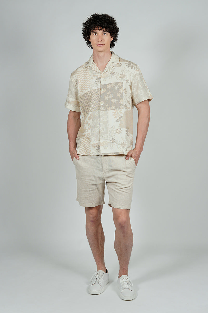 Malibu By Drill Patterned Button Up Casual Shirt - Cream