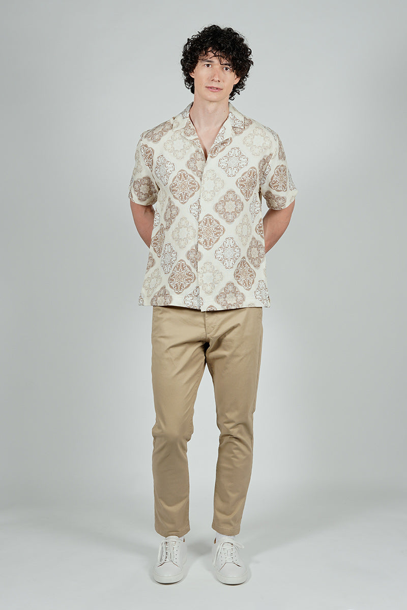 Malibu By Drill Patterned Button Up Casual Shirt - Cream