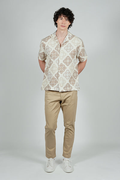 Malibu By Drill Patterned Button Up Casual Shirt - Cream