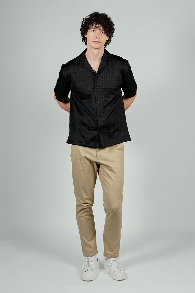 Saints Studio Solid Textured Camp Collar Casual Shirt - Black