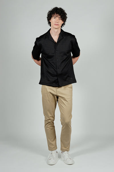 Saints Studio Solid Textured Camp Collar Casual Shirt - Black