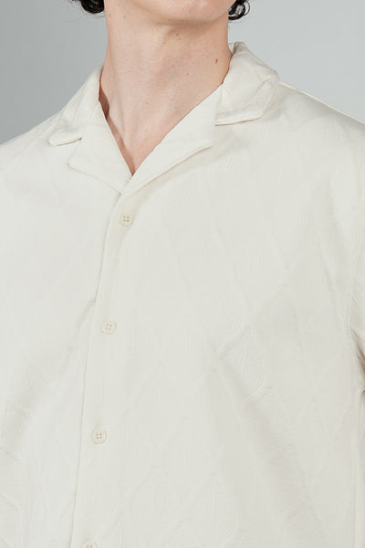 Saints Studio Solid Diamond Pattern Textured Camp Collar Casual Shirt - Cream