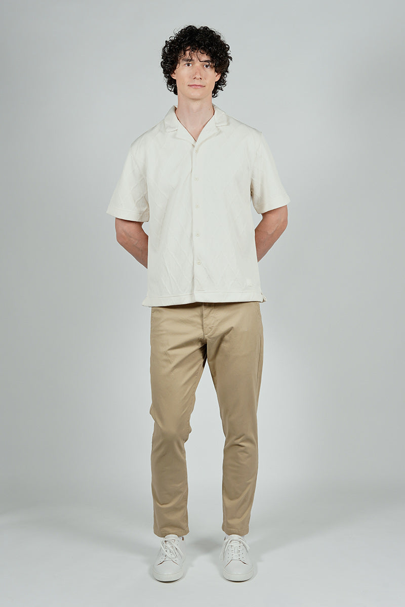 Saints Studio Solid Diamond Pattern Textured Camp Collar Casual Shirt - Cream