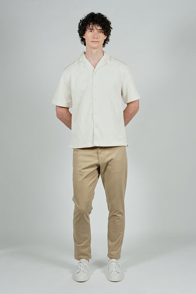 Saints Studio Solid Diamond Pattern Textured Camp Collar Casual Shirt - Cream