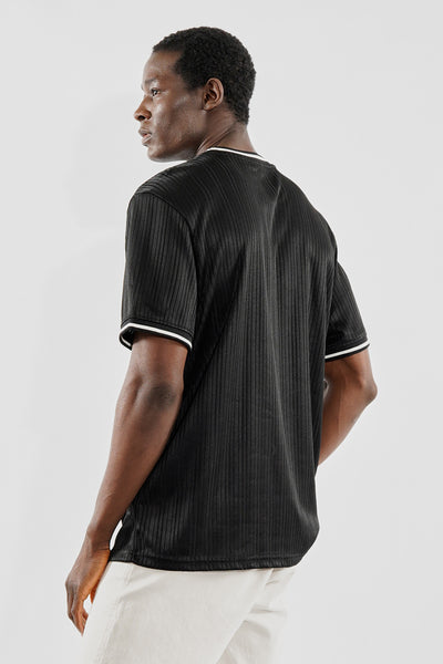 For Him London Stripe Detail Ribbed Crewneck Tee - Black - Mens Tees & Tank Tops - International Clothiers
