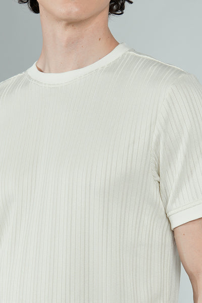 For Him London Stripe Detail Ribbed Crewneck Tee - White