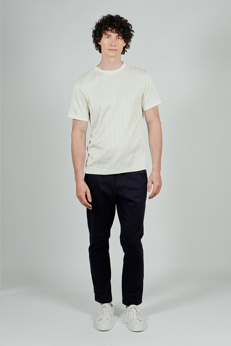 For Him London Stripe Detail Ribbed Crewneck Tee - White