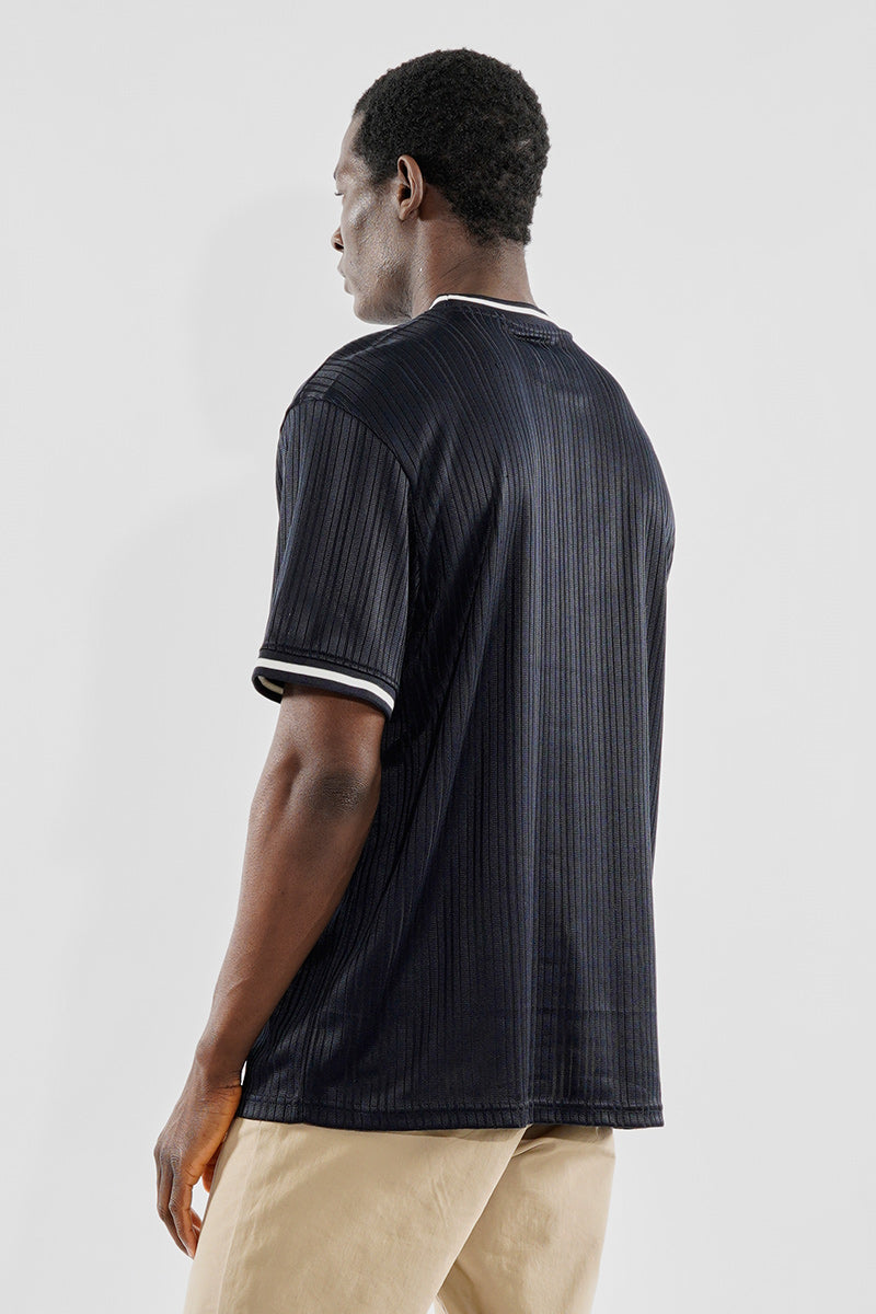 For Him London Stripe Detail Ribbed Crewneck Tee - Navy - Mens Tees & Tank Tops - International Clothiers