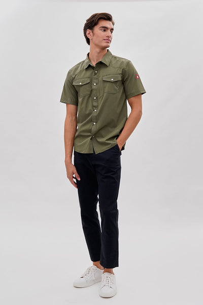 Canada Weather Gear Short Sleeve Snap Button Casual Shirt - Olive - Mens Casual Shirts - International Clothiers