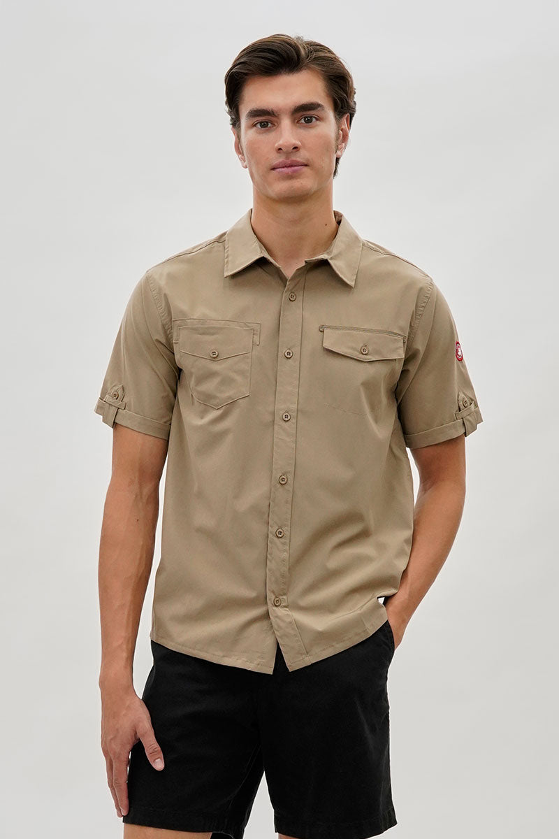 Canada Weather Gear Utility Short Sleeve Casual Shirt - Beige - Mens Casual Shirts - International Clothiers