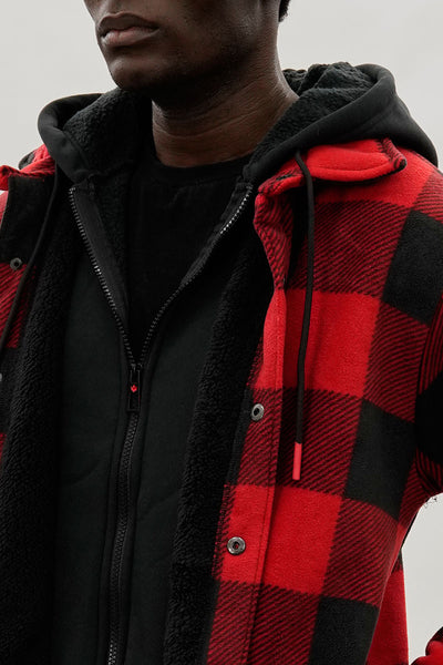 Canada Weather Gear Plaid Sherpa Lined Lightweight Jacket - Red - Mens Lightweight Jackets - International Clothiers