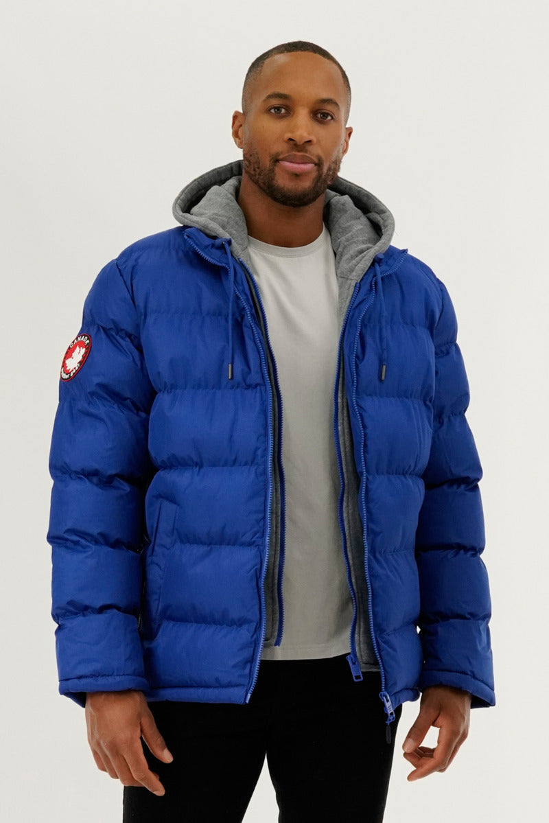 Canada Weather Gear Fleece Hood Puffer Bomber Jacket - Blue - Mens Bomber Jackets - International Clothiers