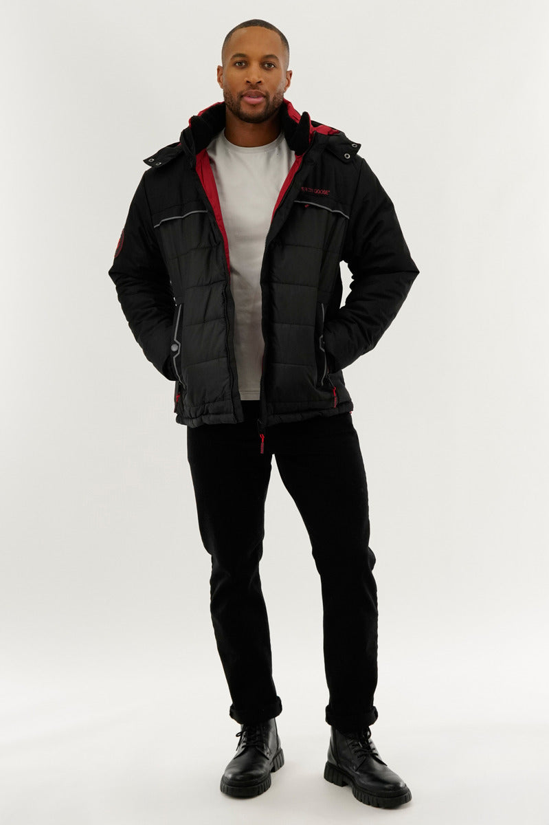 Super Triple Goose Contrast Lining Puffer Bomber Jacket - Red - Mens Bomber Jackets - International Clothiers