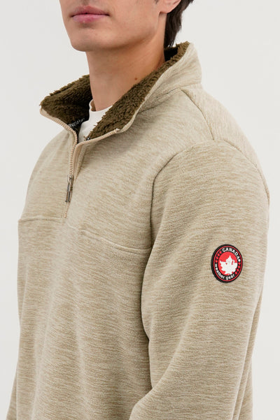 Canada Weather Gear Sherpa Lined 1/4 Zip Pullover Sweater - Beige - Mens Pullover Sweaters - International Clothiers