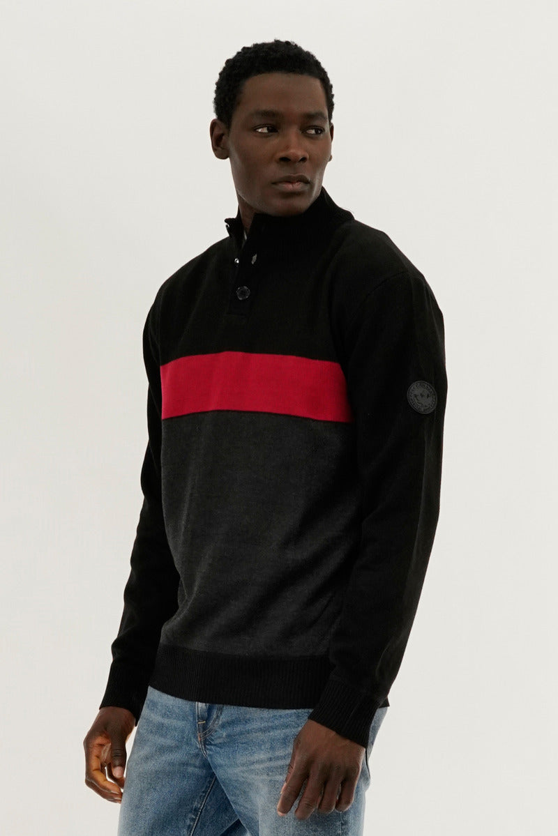 Canada Weather Gear Button Up Colour Block Pullover Sweater - Red - Mens Pullover Sweaters - International Clothiers