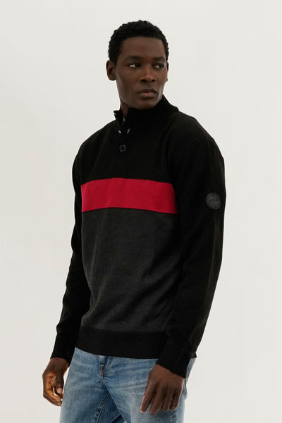 Canada Weather Gear Button Up Colour Block Pullover Sweater - Red - Mens Pullover Sweaters - International Clothiers