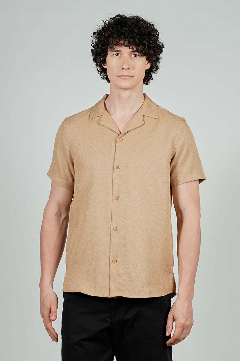 Kenneth Blake Solid Basic Button Up Casual Shirt - Camel
