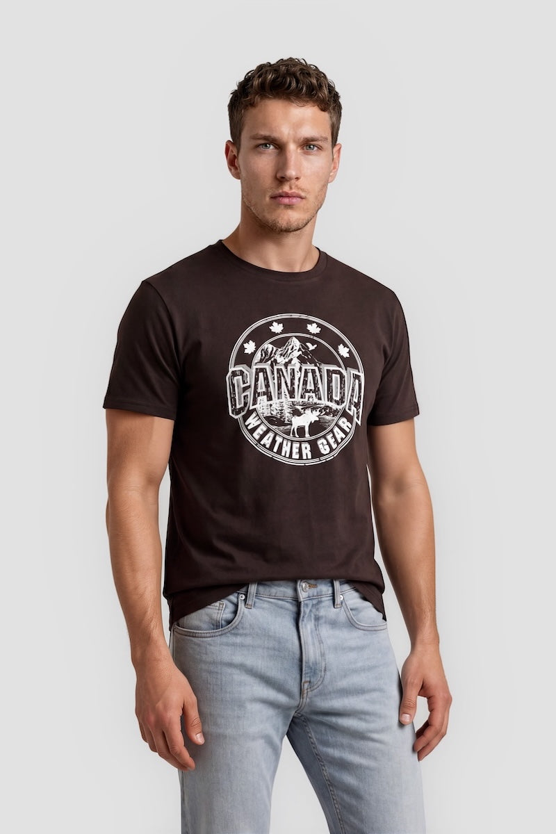Short Sleeve Printed Tee - Brown