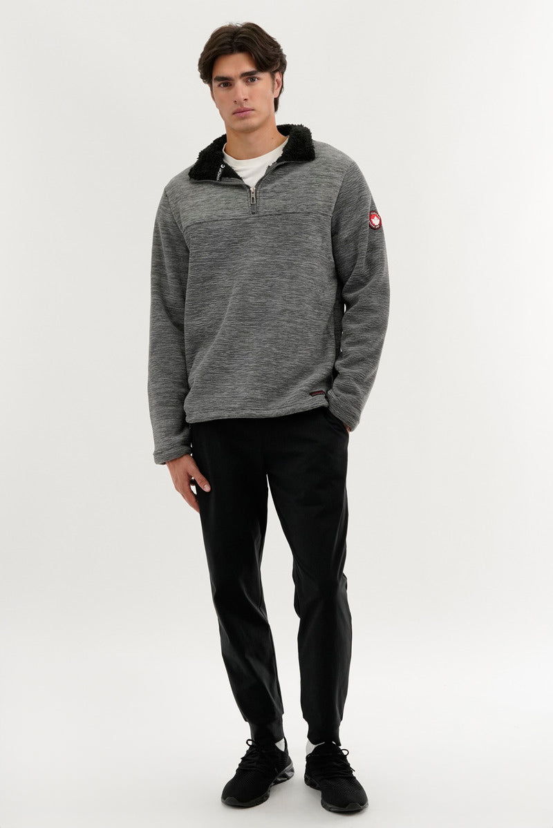 Canada Weather Gear Sherpa Lined 1/4 Zip Pullover Sweater - Grey - Mens Pullover Sweaters - International Clothiers