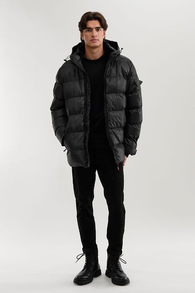 Canada Weather Gear Grid Pattern Puffer Parka Jacket - Black - Mens Parka Jackets - International Clothiers