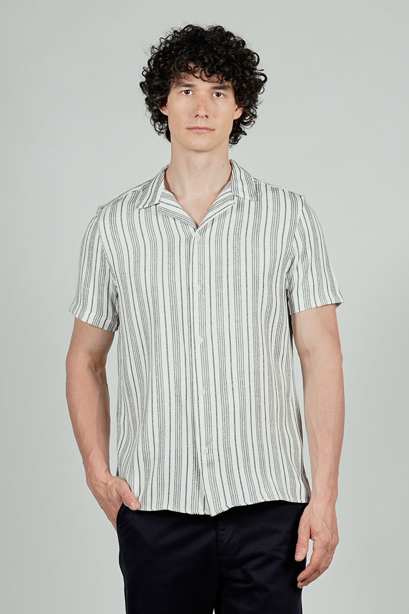 Kenneth Blake Striped Basic Button Up Casual Shirt - White