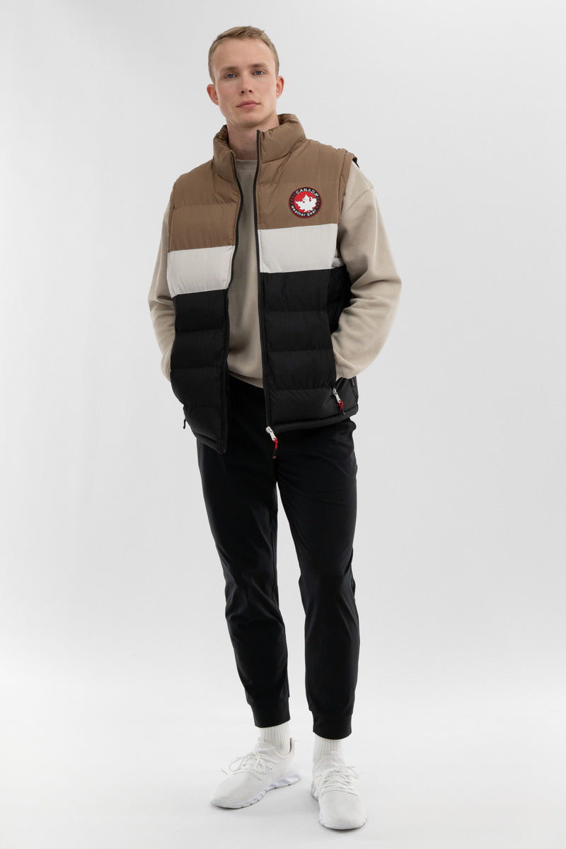 Canada Weather Gear Colour Block Puffer Vest - Taupe - Mens Vests - International Clothiers