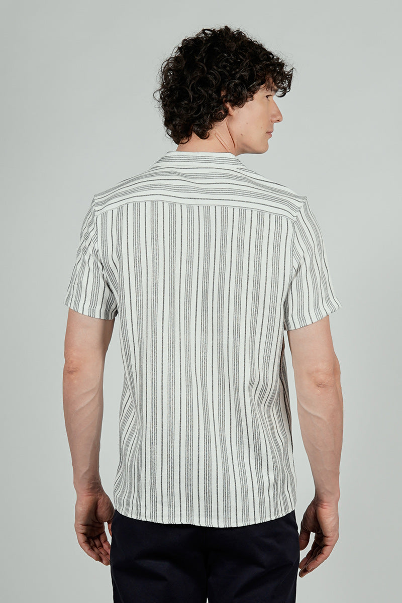 Kenneth Blake Striped Basic Button Up Casual Shirt - White
