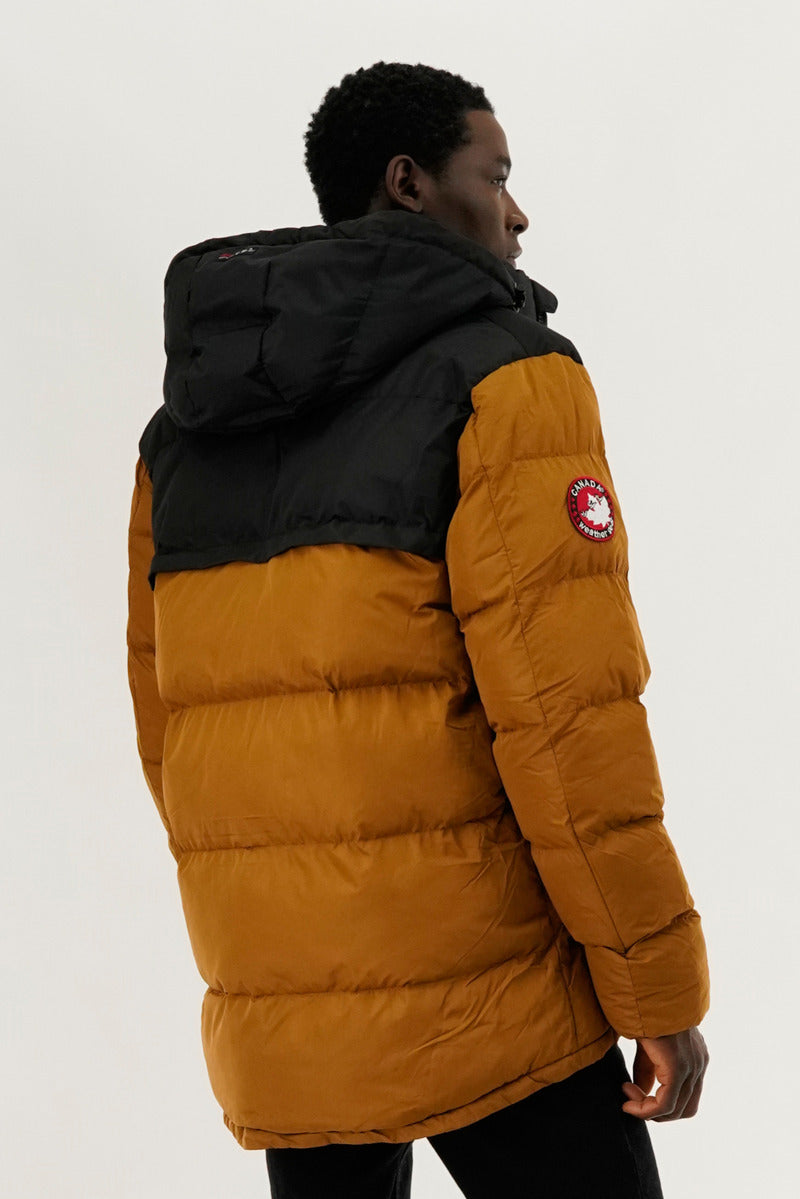Canada Weather Gear Colour Block Puffer Bomber Jacket - Caramel - Mens Bomber Jackets - International Clothiers