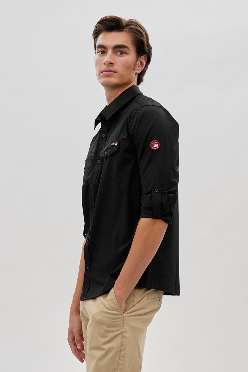 Canada Weather Gear Adventure Bound Utility Roll Up Sleeve Casual Shirt - Black - Mens Casual Shirts - International Clothiers