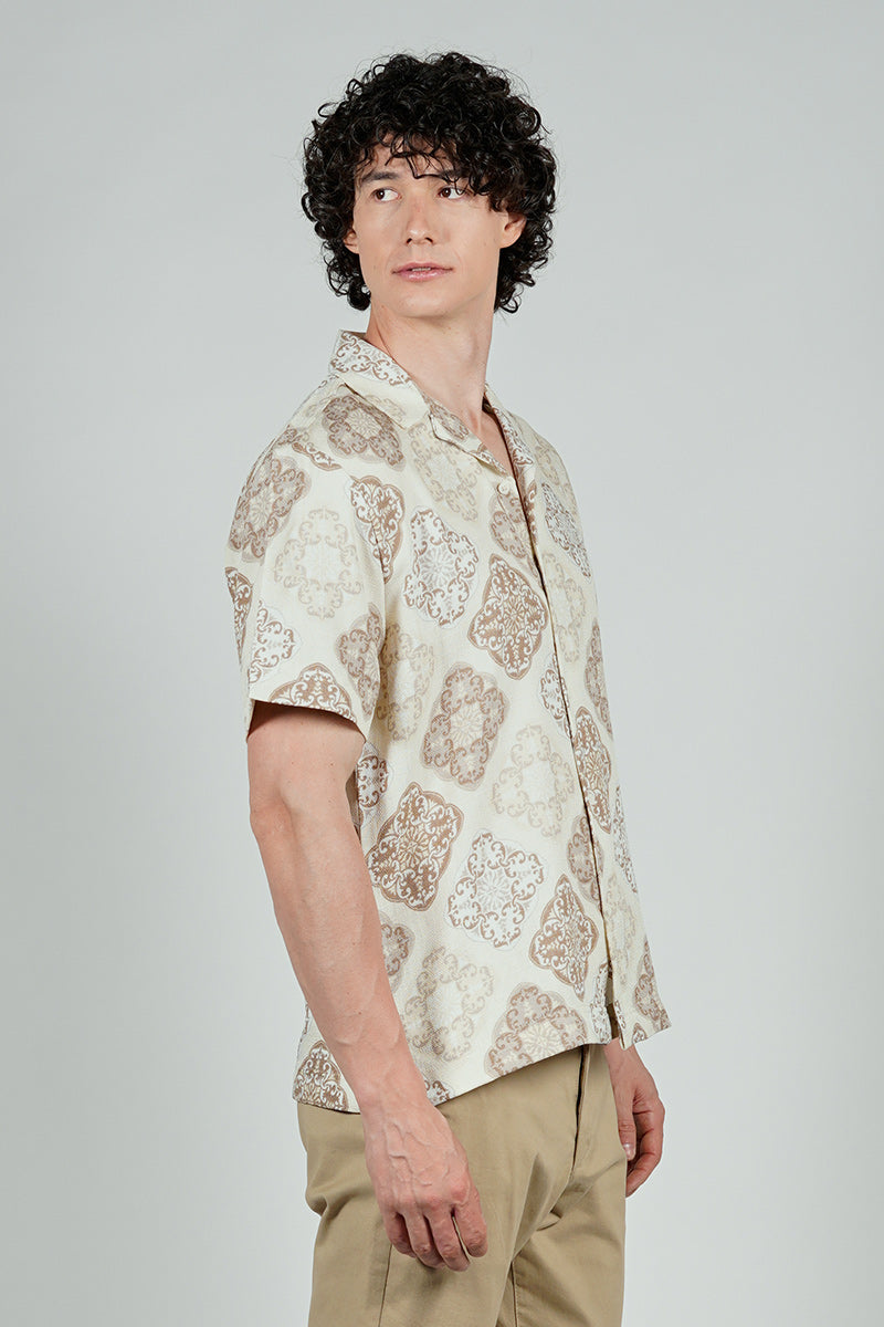 Malibu By Drill Patterned Button Up Casual Shirt - Cream