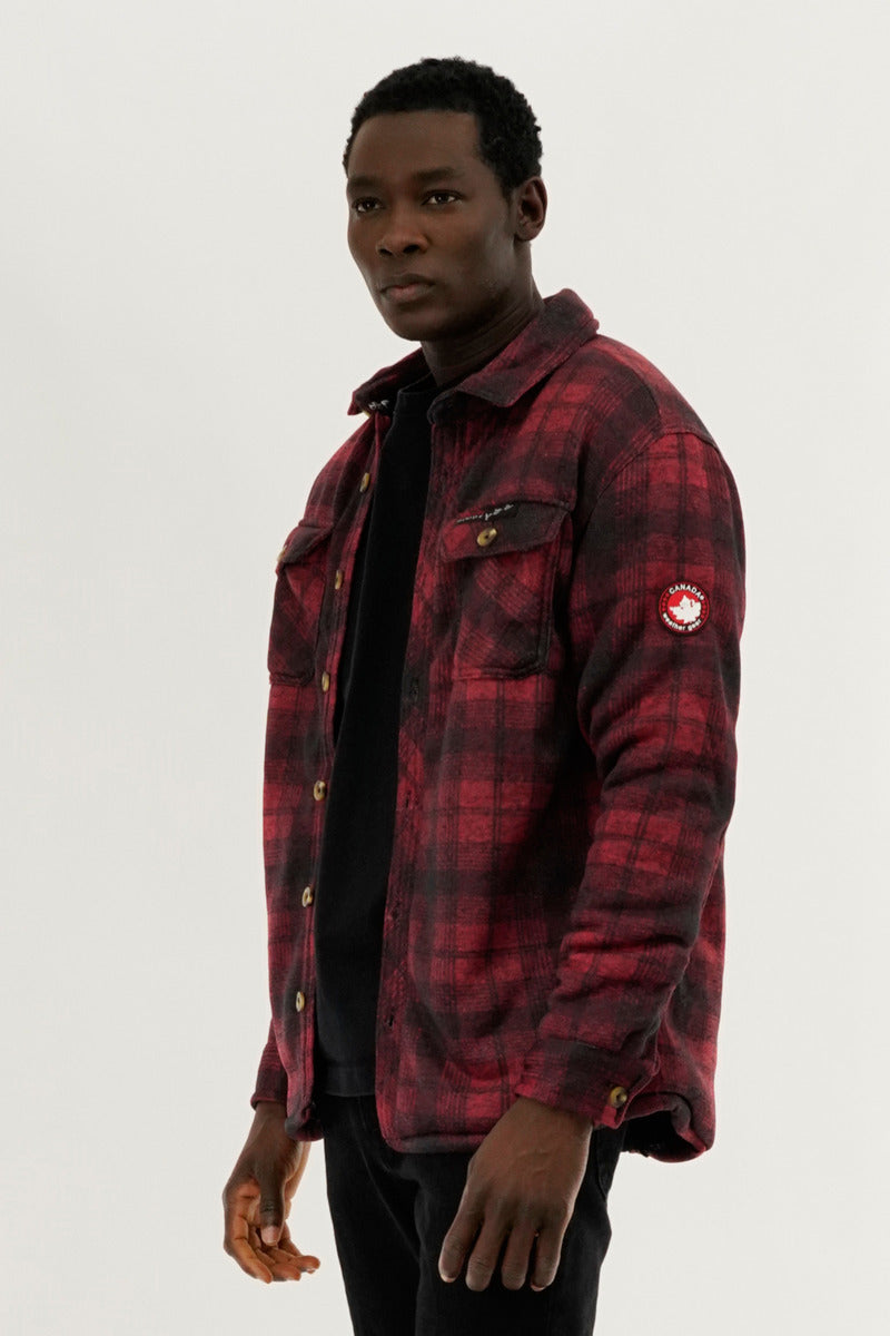 Canada Weather Gear Tartan Print Sherpa Lined Lightweight Jacket - Red - Mens Lightweight Jackets - International Clothiers