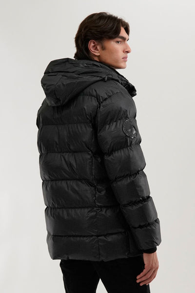 Canada Weather Gear Grid Pattern Puffer Parka Jacket - Black - Mens Parka Jackets - International Clothiers