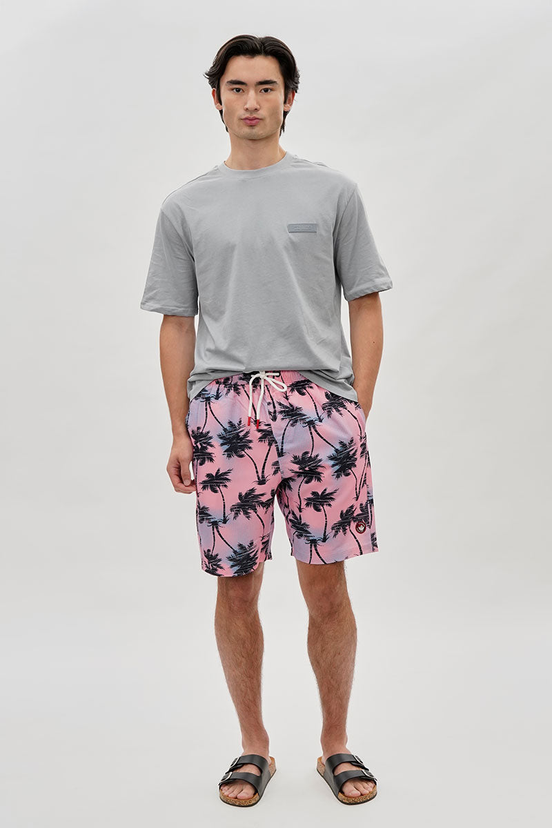 Canada Weather Gear Palm Tee Print Swim Shorts - Pink - Mens Shorts & Capris - International Clothiers