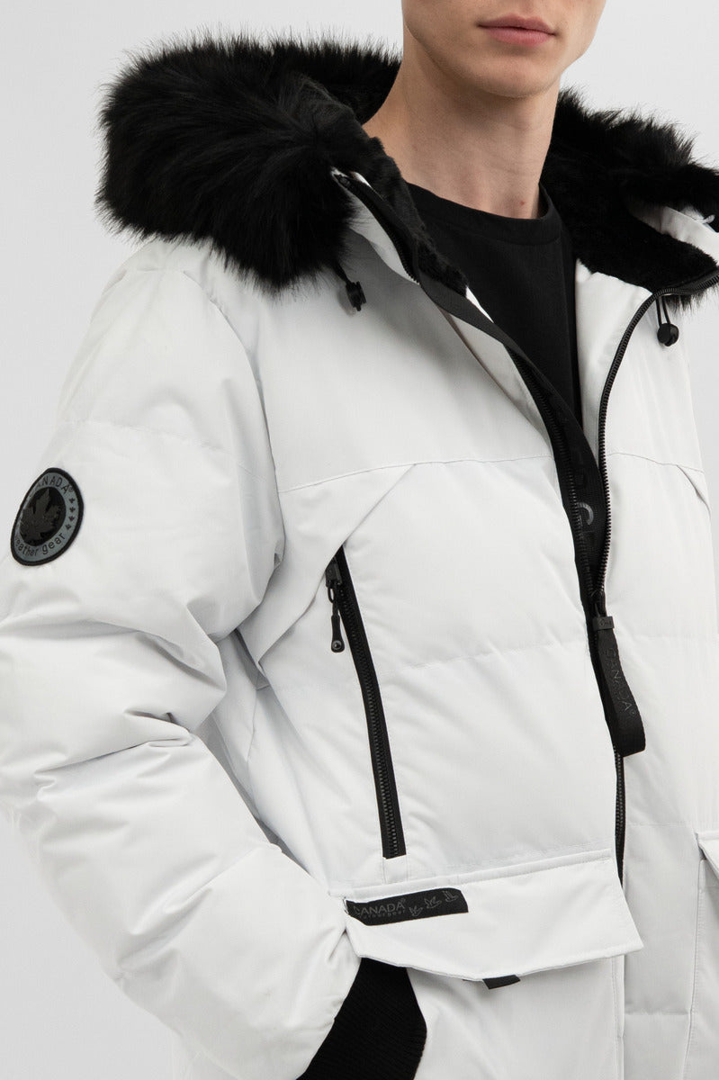Canada Weather Gear Faux Fur Trim Bomber Jacket - White - Mens Bomber Jackets - International Clothiers
