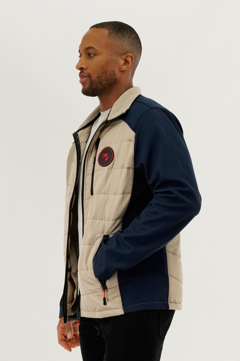 Super Triple Goose Quilted Colour Block Lightweight Jacket - Cream - Mens Lightweight Jackets - International Clothiers