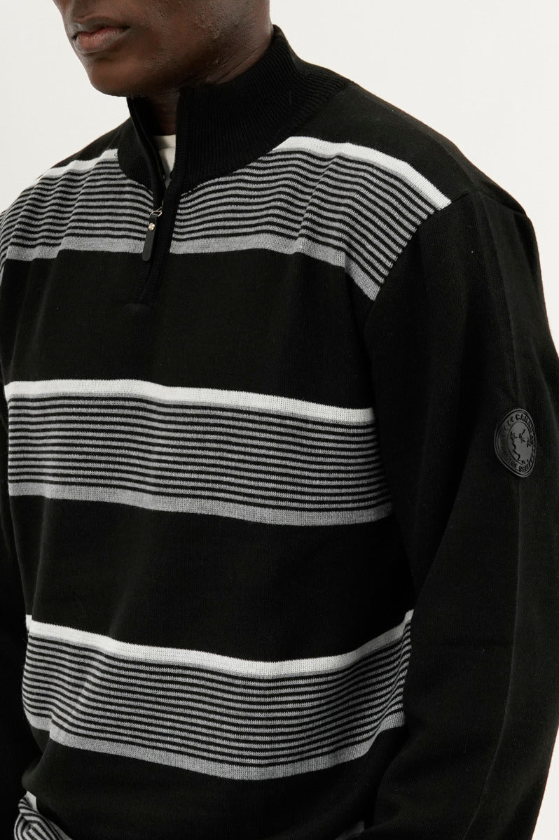 Canada Weather Gear Striped 1/4 Zip Pullover Sweater - Black - Mens Pullover Sweaters - International Clothiers