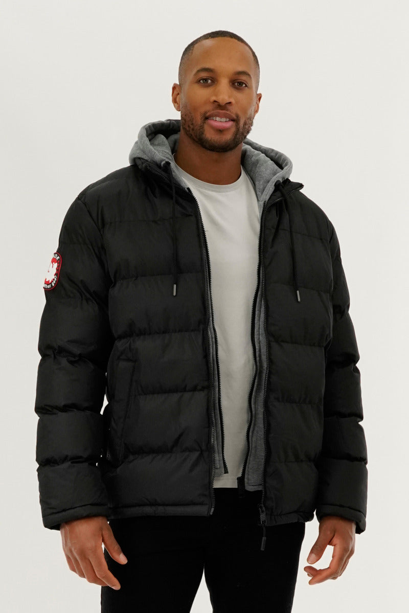 Canada Weather Gear Fleece Hood Puffer Bomber Jacket - Black - Mens Bomber Jackets - International Clothiers